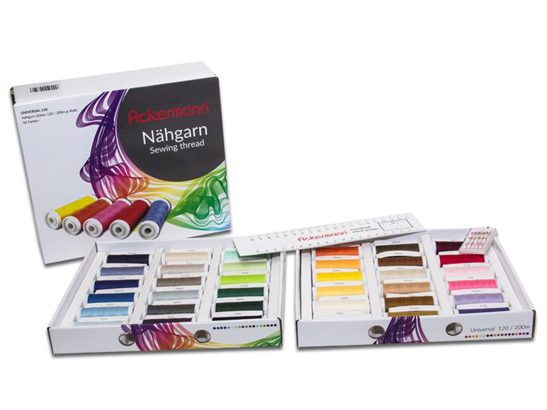 Ackermann 120 Nähgarnbox weiß 36x Rollen á 200m